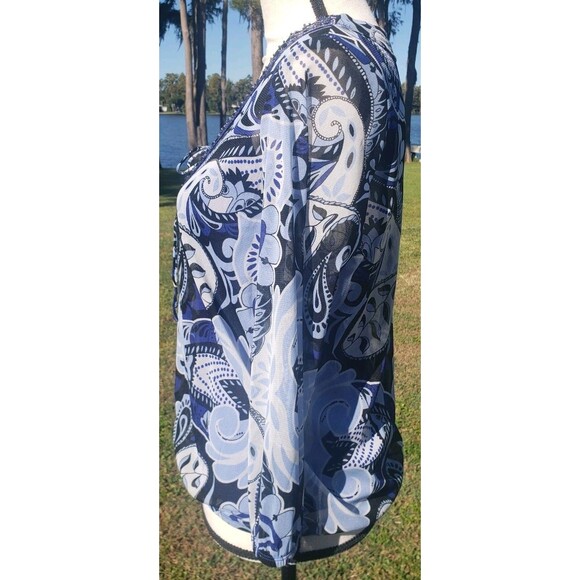 INC Blouse Women S Blue Paisley Sheer Sequins 3/4 Sleeves V Neck w/Camisole - Picture 3 of 16